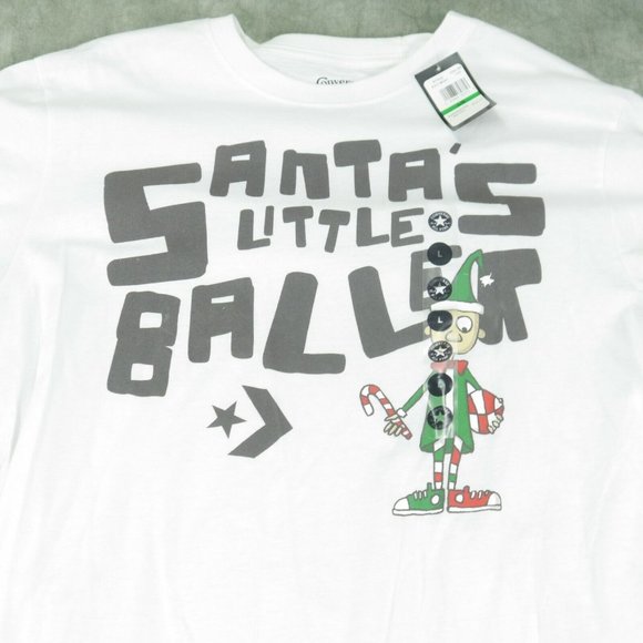 NWT NOS Converse White CHRISTMAS T- SHIRT "Santa's Little Baller" sz L P411M041 - Picture 2 of 5